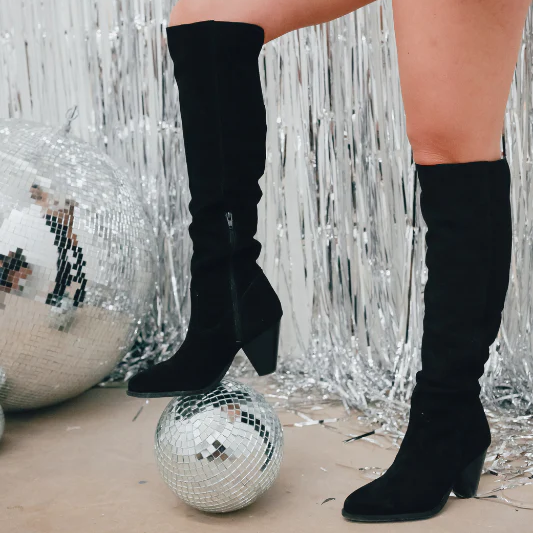 Black Suede High Boots