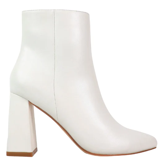 Minimalist White Square Toed Chunky Heeled Ankle Boots