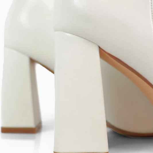 Minimalist White Square Toed Chunky Heeled Ankle Boots