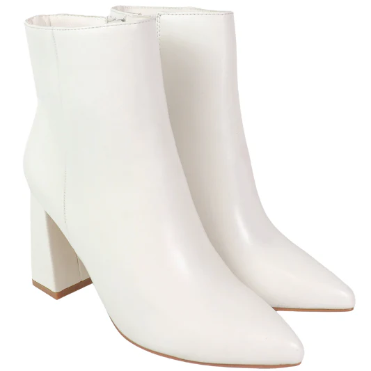 Minimalist White Square Toed Chunky Heeled Ankle Boots