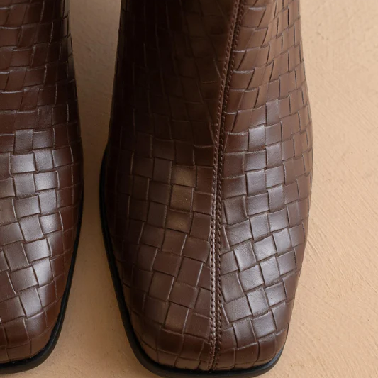 Semi Woven Brown Mid Calf Boots