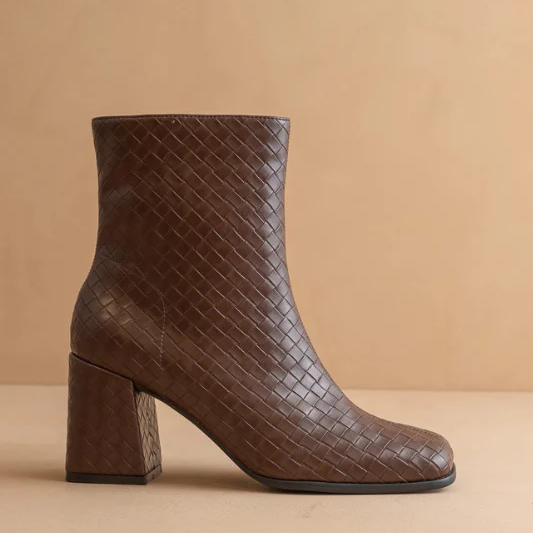 Semi Woven Brown Mid Calf Boots