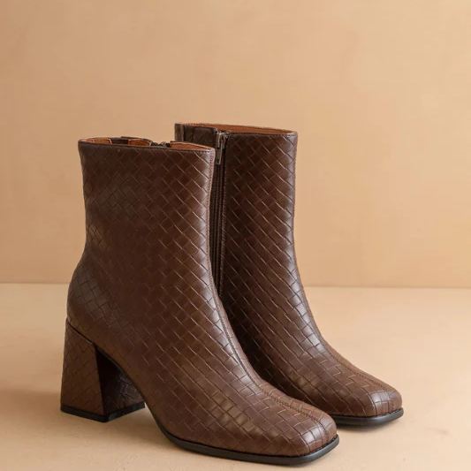 Semi Woven Brown Mid Calf Boots
