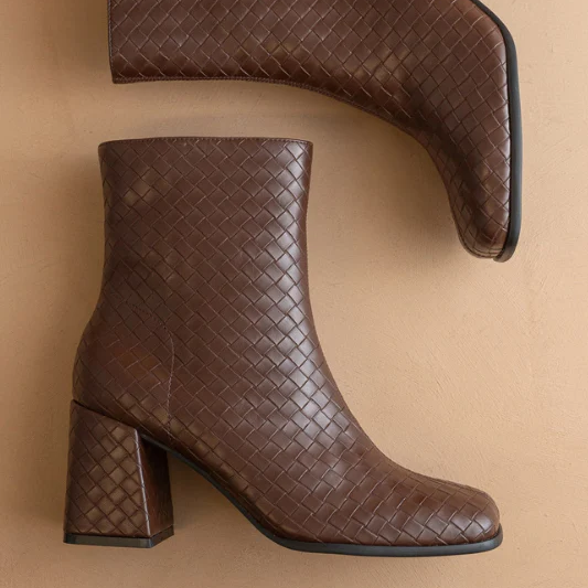 Semi Woven Brown Mid Calf Boots