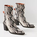 Vintage Style Distressed Snake Print Ankle Boots