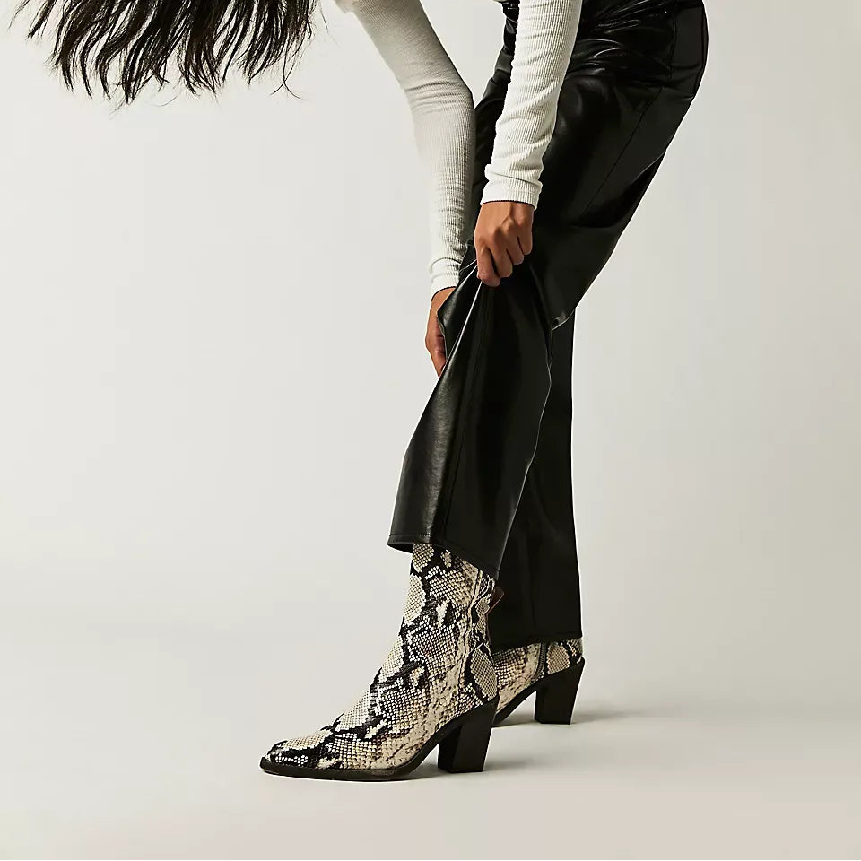 Vintage Style Distressed Snake Print Ankle Boots